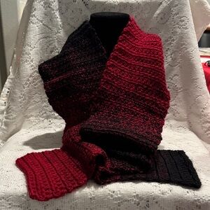 Cranberry and Black Crocheted Scarf